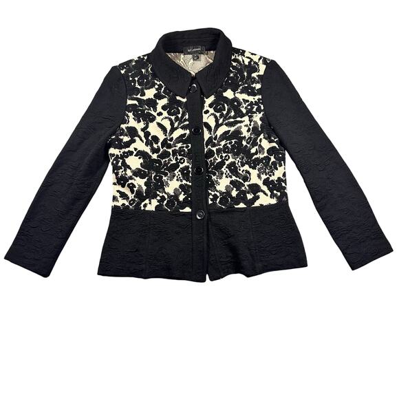 St. John Knit Blazer Jacket Black Cream 10 - Picture 4 of 7